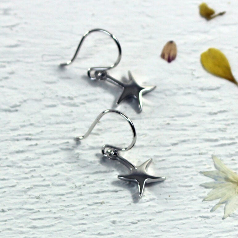 Silver Starfish Drop Earrings