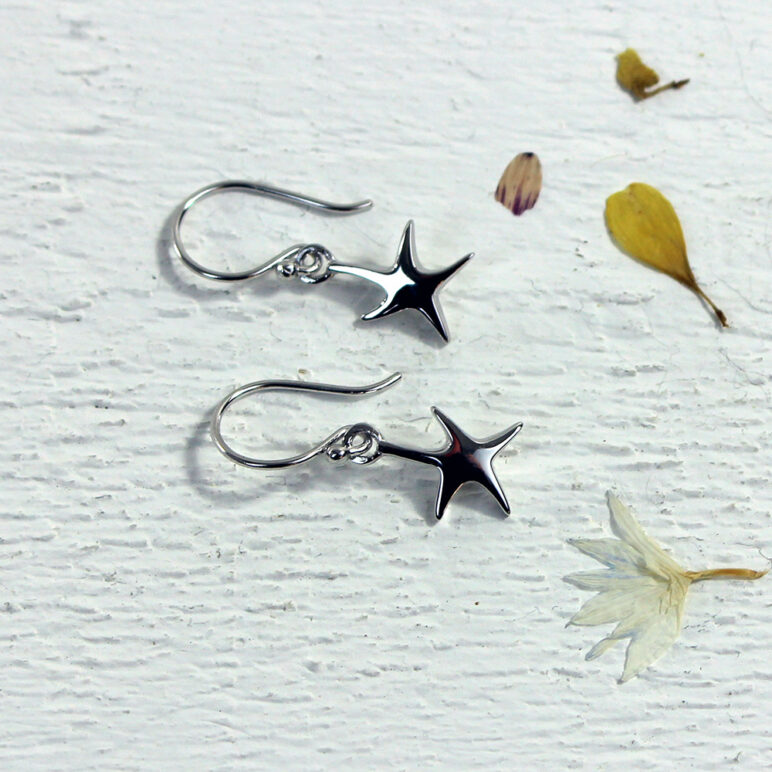 Silver Starfish Drop Earrings