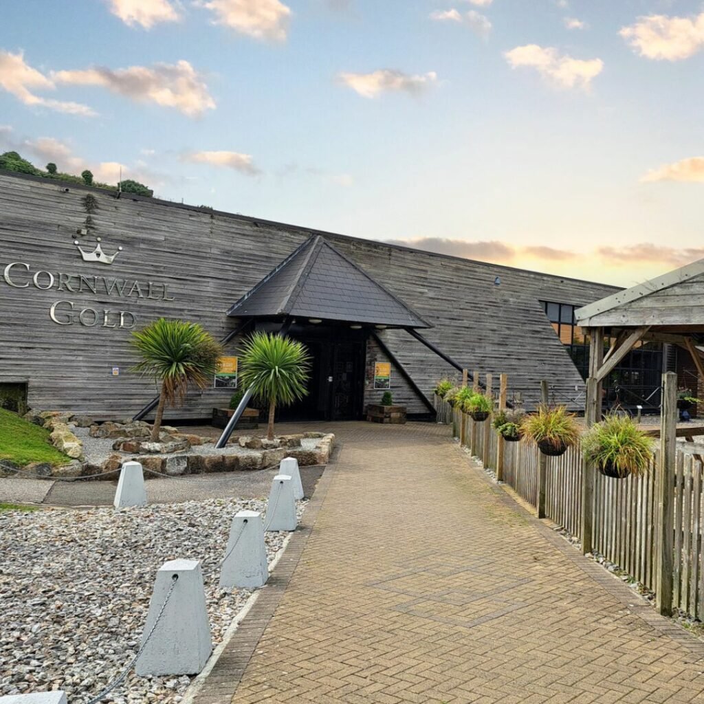 The Cornwall Gold venue entrance during an autumn sunset