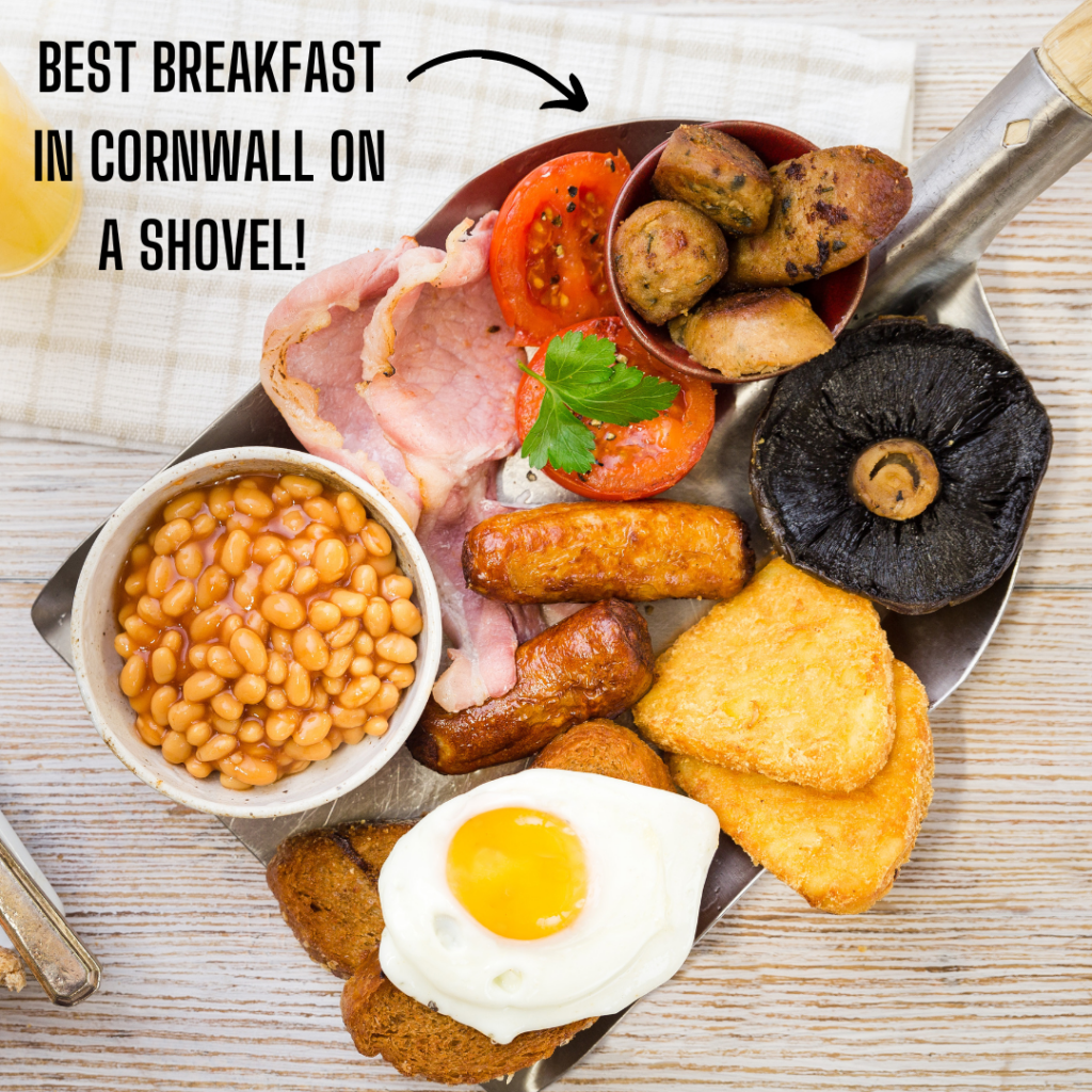 photos of cornwall gold breakfast on a shovel