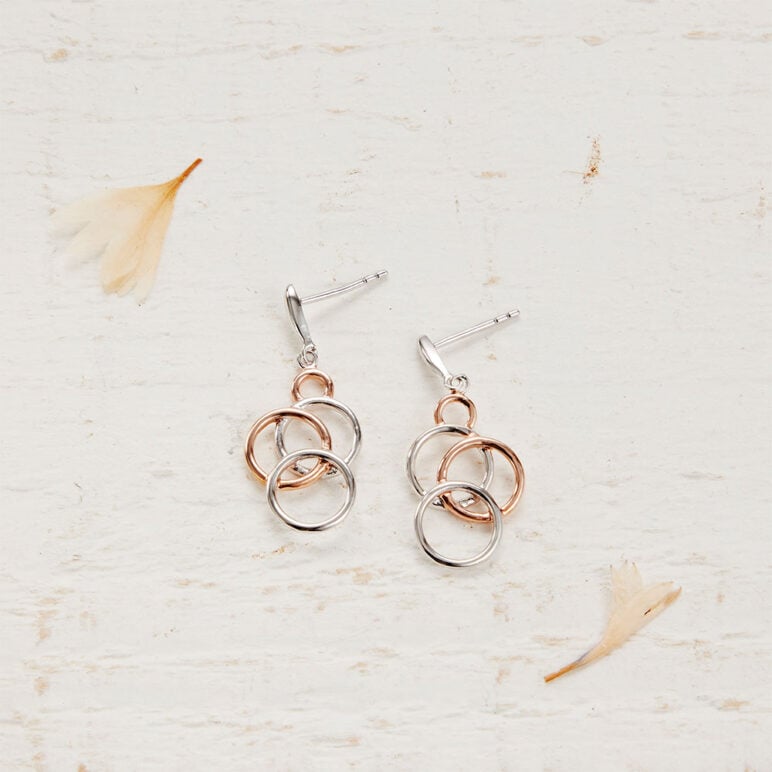 Rose Gold Silver Circles Drop hook Earrings