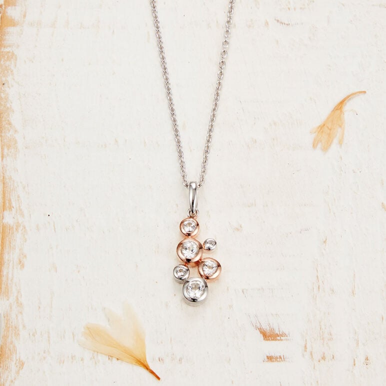 Sterling Silver and Rose Gold Bubble Pendant with White Topaz