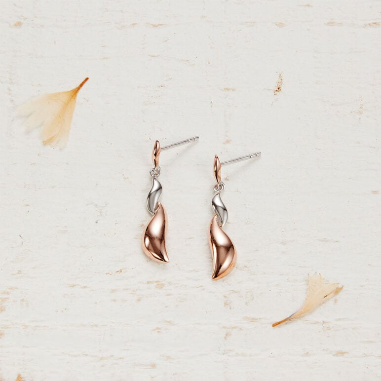 Rose Gold Silver Twist Drop Hook Earrings