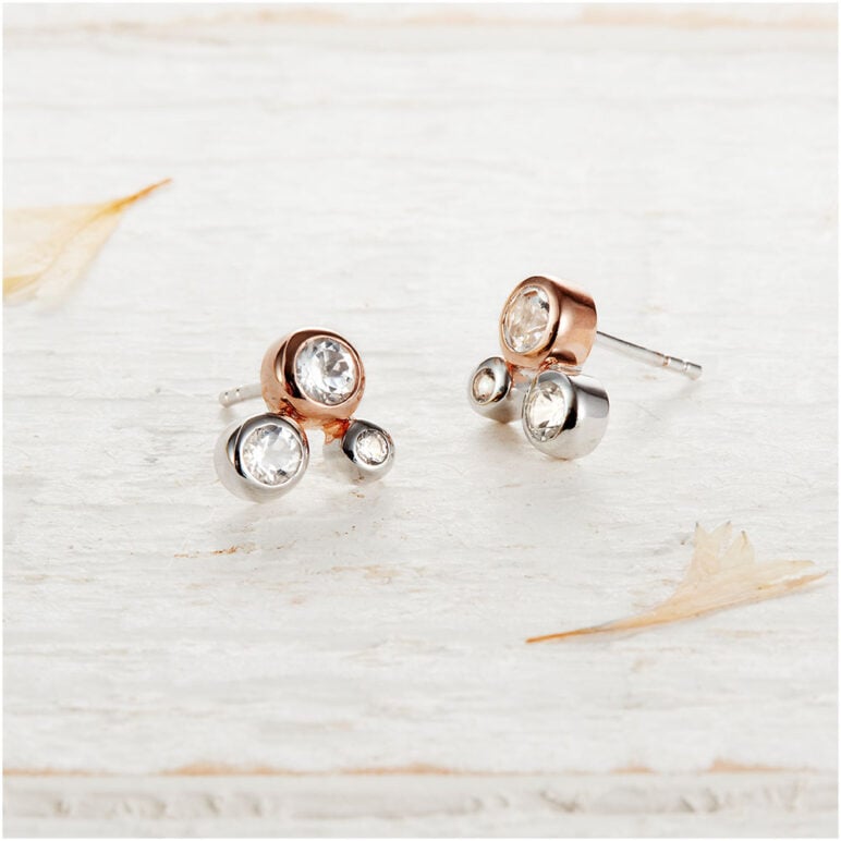 Sterling Silver and Rose Gold White Topaz Bubble Stud Earrings