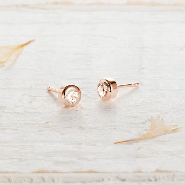 Rose Gold White Topaz Stud Earrings