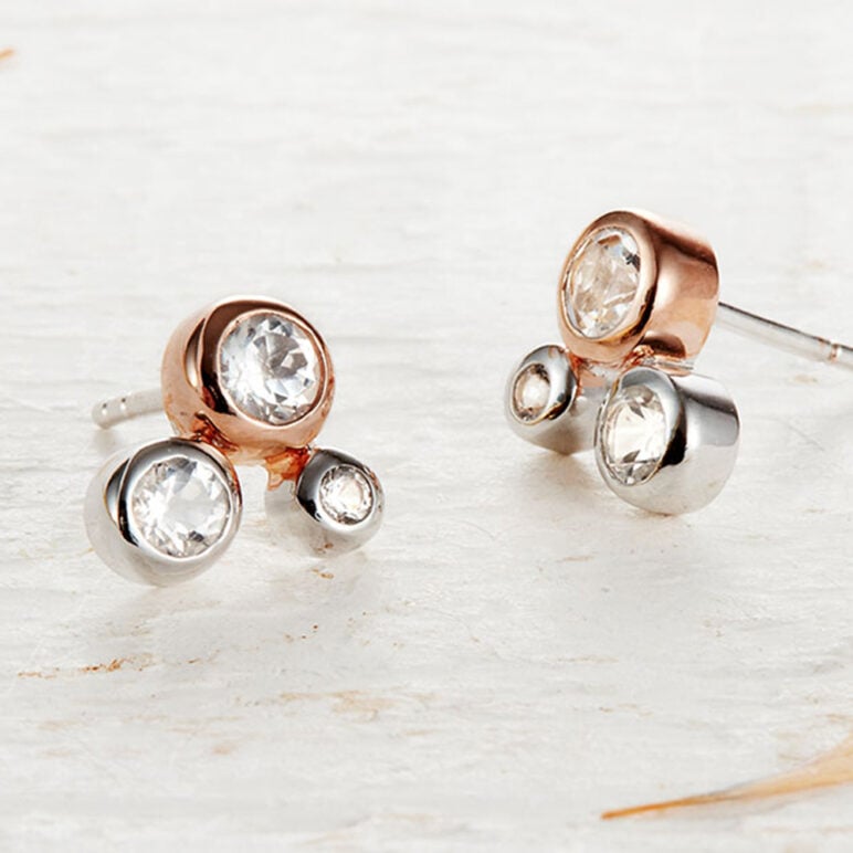 Silver and Rose Gold Bubble Stud Earrings