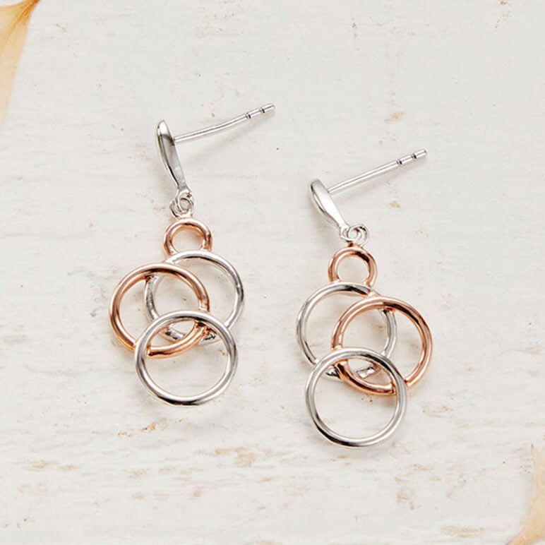 Silver and Rose Gold Circles Drop Earrings