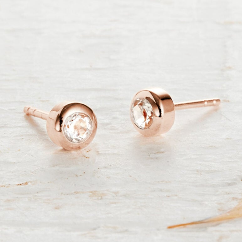 Rose Gold White Topaz Small Round Stud Earrings