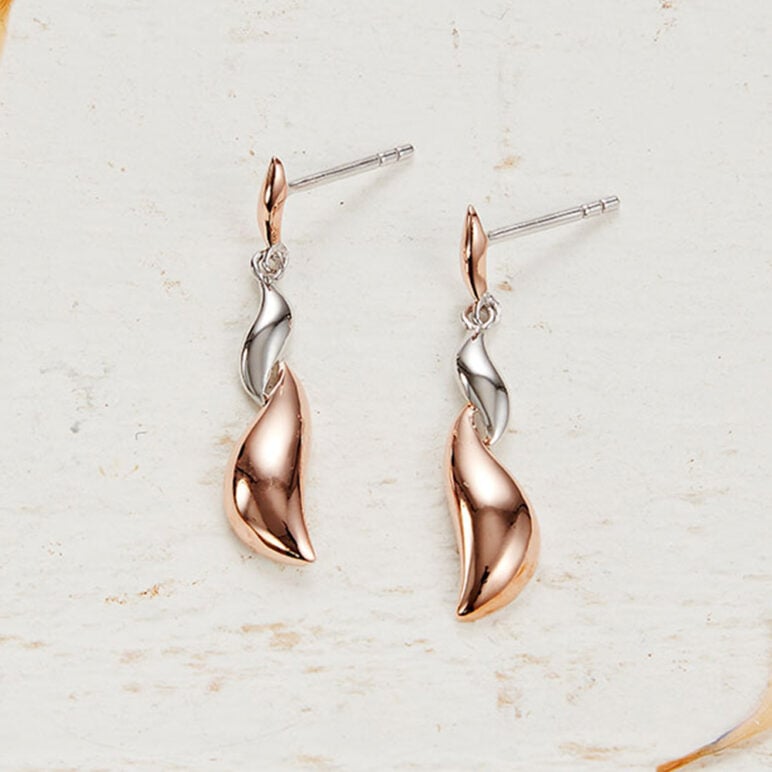 silver and Rose Gold Twist Drop Earrings