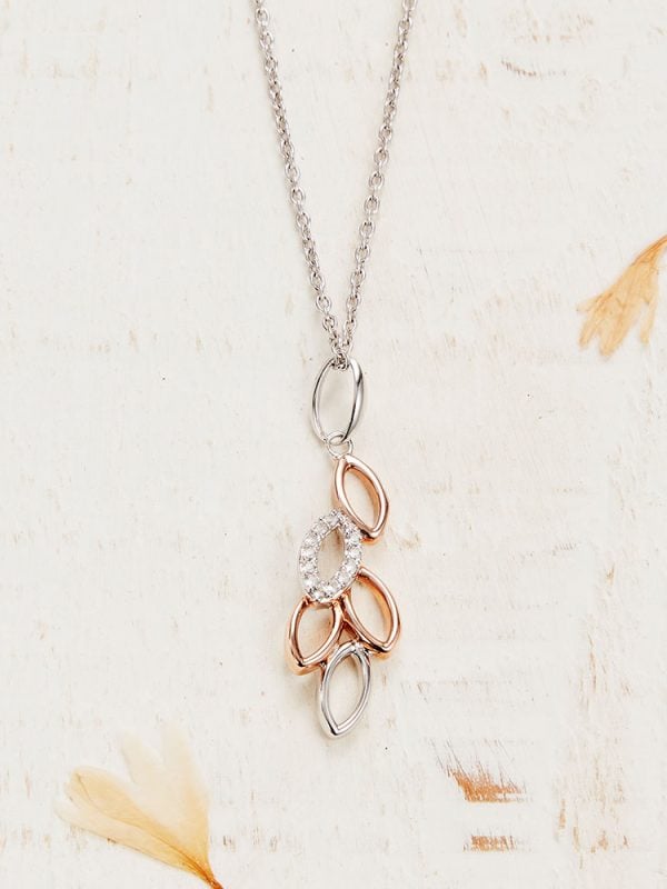 Rose Gold & Silver Cubic Zirconia Leaf Pendant